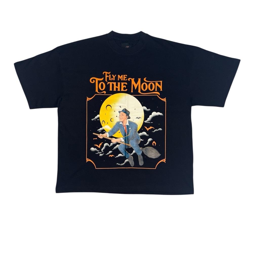 NWT Custom Black Graphic Short Sleeve T-Shirt Frank Sinatra Fly Me to the Moon L